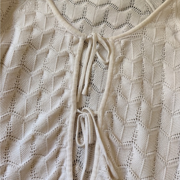 Celebrity Pink 100% Cotton Cream Knit scallop sleeve front tie Cute Layer - Picture 4 of 6